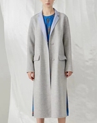 0.7折玛丝菲尔羊毛双面呢长大衣女廓版箱型浅灰色紫罗兰色糖果色