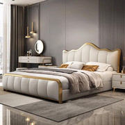 轻奢皮床意式真皮床现代简约双人床主卧1.8米2米极简软包床婚床