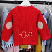 韩版童装2019春款男童针织开衫上衣儿童红色刺绣毛线衣宝宝外套