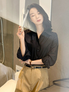 黑色衬衫女时尚洋气高端设计感小众高级感休闲抗皱职业气质衬衣