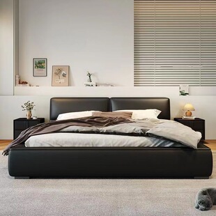 大黑牛床意式极简现代简约软包真皮，床主卧1.8米大床豆腐块1.5米床