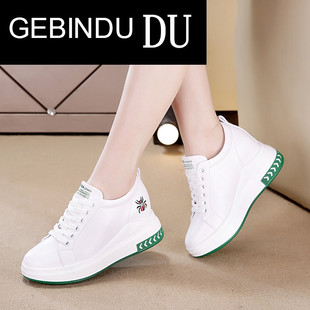 gebindu坡跟小白鞋女低帮春秋系带，女鞋休闲透气厚底内增高运动鞋