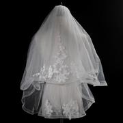 新娘婚纱a头纱韩式甜美结婚短款硬纱欧式复古头饰白色多层蓬