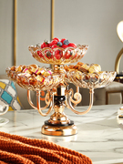 旋转欧式水果盘客厅餐桌水晶玻璃，多层网红水果盘，现代家用客厅茶几