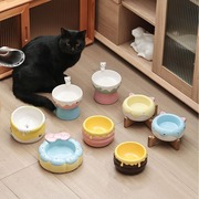 蜜罐猫碗可爱陶瓷奶油宠物碗高脚护颈狗碗大口径，喝水碗粮碗双碗