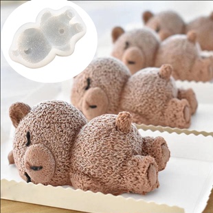 瞌睡熊模具(熊模具)硅胶，趴趴巧克力翻糖生日蛋糕布丁慕斯装饰插牌烘焙工具