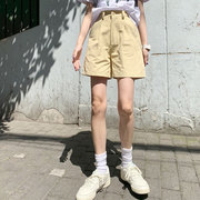 奶黄色短裤女夏季鹅黄色，小个子高腰阔腿裤，工装设计感小众休闲裤子