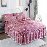 四件套全棉床裙纯色，床罩简约双人花边三件套床罩床上用品1.5m1.8m