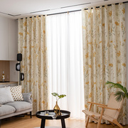 美式田园风格窗帘拼色拼接双色黄色2023年新客厅卧室成品定