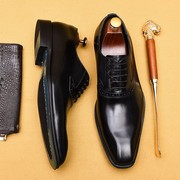 高端品质秋季中年男士正装牛皮，商务英伦手工擦色牛津尖头皮鞋