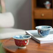 昨明手绘陶瓷玉鳞非烟压手杯 对杯 手工简约中式陶瓷茶具创意茶杯