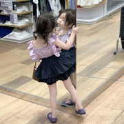 女宝宝格子上衣蛋糕裙裤套装，儿童时髦半身裙夏女童(夏女童)洋气夏装两件套