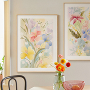 墙蛙奶油风客厅装饰画沙发背景墙，玄关抽象花卉原木，风卧室床头挂画