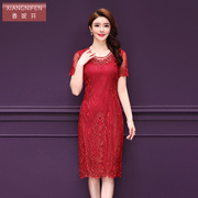香妮芬2024夏季蕾丝刺绣，中年喜庆红色，婚宴气质连衣裙妈妈装