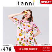 tanni夏季裙子减龄水果印花娃娃领甜美女士衬衫连衣裙TK11DR053A