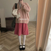 鹿联盟23冬季宽松针织水蜜桃粉色毛衣开衫韩系圆领单排扣外套