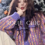 法国roujechic甜美香芋，紫色针织开衫女2023春季爱心短款毛衣外套