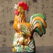 唐三彩大红公鸡陶瓷鸡摆件客厅装饰品家居摆设工艺品大吉大利