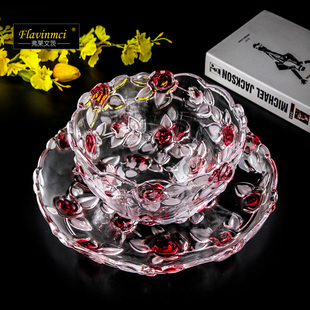 弗莱文茨玫瑰果盘水果盘时尚创意玻璃水晶果盘欧式果盆糖果盘