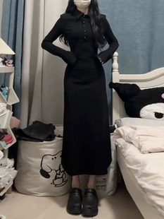 秋冬季黑色小香风小码长袖衬衫连衣裙子女高级感穿搭今年流行长裙