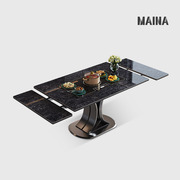 长方形可伸缩餐桌家用意式，简约多功能带电磁炉，暖菜板可拉伸餐桌椅