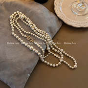 叠戴长款珍珠项链毛衣链轻奢小众，装饰高级感复古气质锁骨链设计感