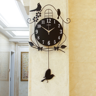 钟表挂钟客厅创意小鸟个性，现代装饰挂表简约大气摇摆静音夜光时钟