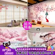 日式仿真木门3d墙纸粉色温馨寿司店壁纸和风榻榻米料理店背景墙布
