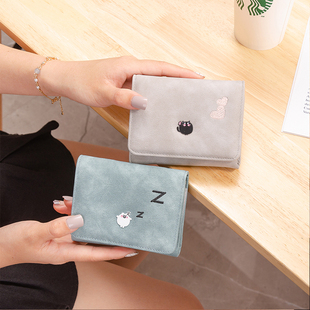 钱包女短款2023韩版日系可爱少女心学生折叠长款零钱夹卡包