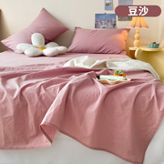 春季奶油单舒适双人裸睡100单件棉三件套 被单纯色水洗粉床单宿舍