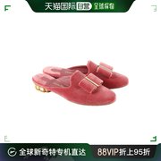 香港直邮salvatoreferragamo女士玫瑰，粉织物平底拖鞋0680206