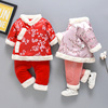 女童冬季加绒加厚棉衣套装婴儿周岁喜庆唐装宝宝过年礼服1-2-3岁