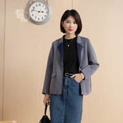 YUN韫2022秋季女装西装领短款气质时尚百搭单扣长袖外套