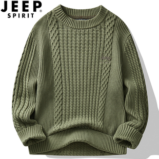 jeep吉普毛衣男士冬季纯棉，保暖针织衫潮流百搭休闲圆领，套头毛线衣(毛线衣)