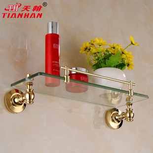 定制卫浴用品欧式全铜镀金色单层玻璃化妆台置物架浴室挂件询价
