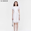 sdeer圣迪奥设计感白色长裙网纱花边拼接高级连衣裙S223Z12E4