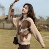 设计感毛衣女24秋冬季韩版宽松保暖圆领印花上衣外套针织衫女
