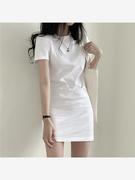 夏天衣服女装白色圆领t恤连衣裙，女短袖夏气质(夏气质)修身显瘦中长款