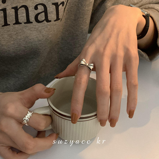 suzyacc kr小众设计蝴蝶结纯银戒指女2023年潮时尚个性食指戒