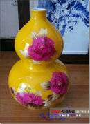 高档景德镇陶瓷器 中国红麦秆牡丹葫芦花瓶 家居装饰客厅摆件结婚