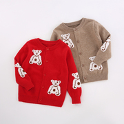 儿童圆领毛衣开衫外套中性针织卡通羊毛衫男童女童宝宝红色羊绒衫