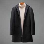 奢华品质粗针毛线，连帽夹棉羊毛外套冬季男士，加厚保暖中长款大衣