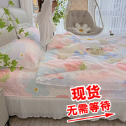 韩式公主100%纯棉床盖四件套荷叶花边夹棉三件套床裙田园简约亲肤