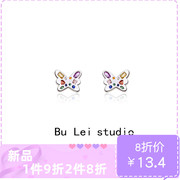 七彩春夏韩国闪钻甜酷小众，设计蝴蝶耳环，耳钉耳饰无耳洞蚊香盘耳夹