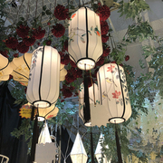 新中式手绘画灯笼中国风空中吊顶装饰创意仿古典艺术婚庆吊灯