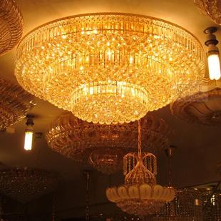 金色传统客厅卧室水晶，吸顶灯圆形聚宝盆灯饰led酒店，k别墅工程灯具