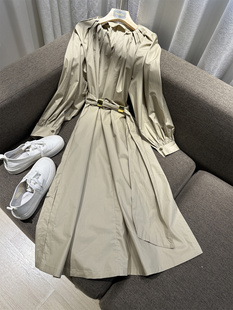 VANLU 风格系列/高级时髦博主风 复古褶皱灯笼长袖A字纯棉连衣裙