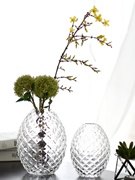 欧式透明浮雕菠萝创意，玻璃艺术花瓶绿萝插花台面，简约样板间装饰品
