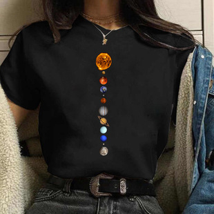 Moon T Shirt 创意行星月亮印花休闲百搭圆领男女T恤2022设计感