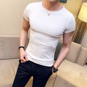 潮流高货短袖t恤男修身短款紧身韩版潮流半袖弹力薄款纯白打底衫